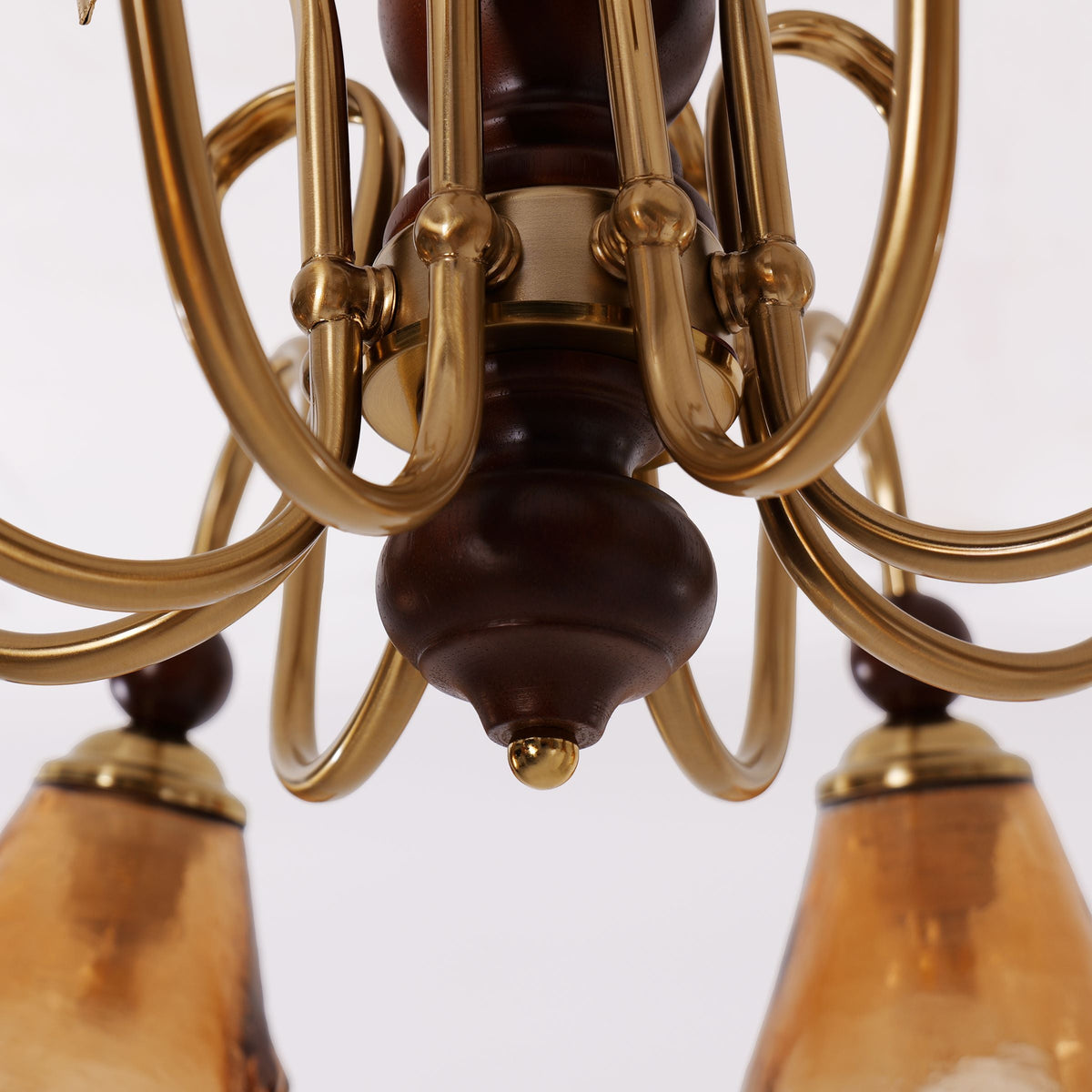 8-Light Walnut Vintage Cut Glass Chandelier | Wood and Iron Ceiling Lamp