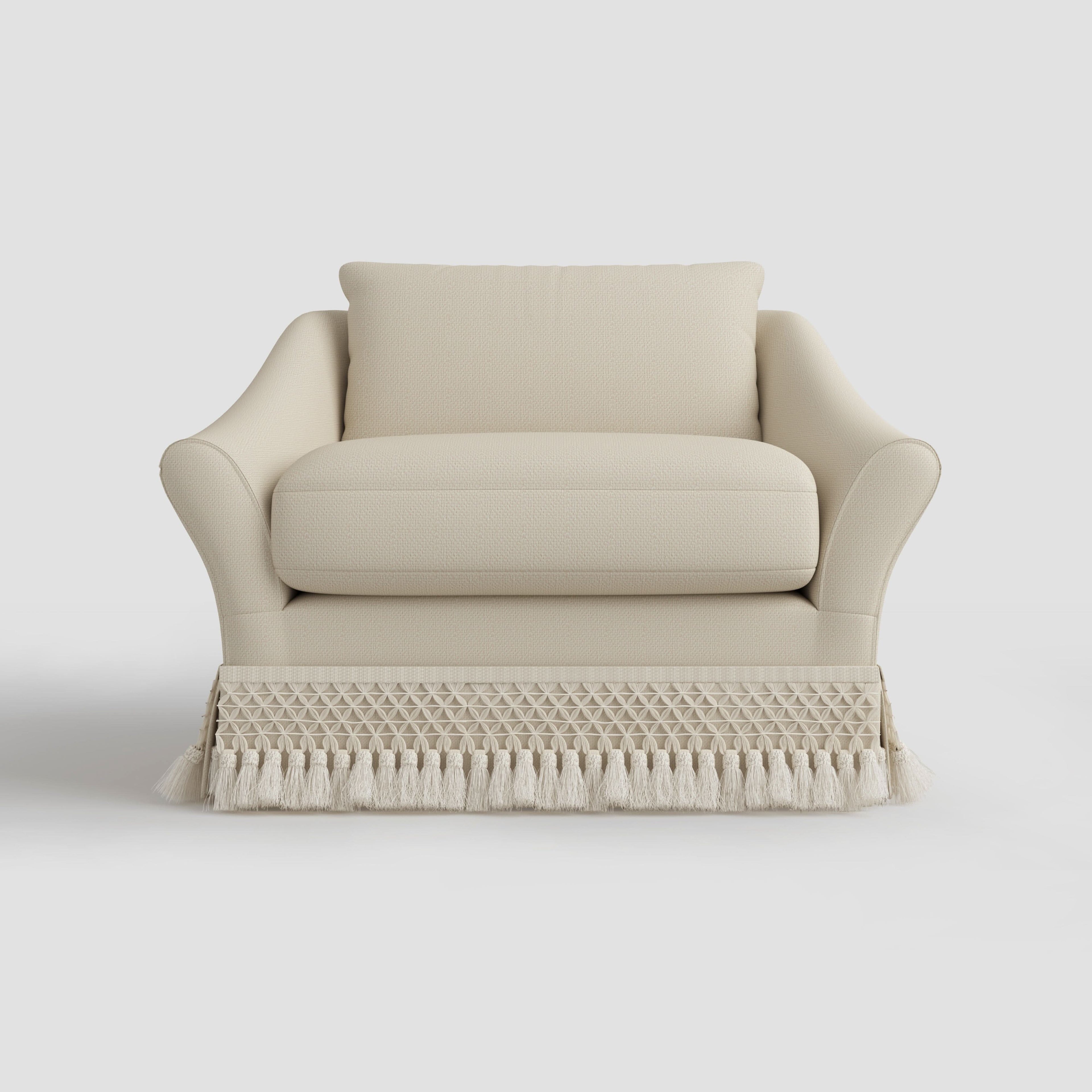 Cottonfy Slipcover Linen Armchair with Fringe