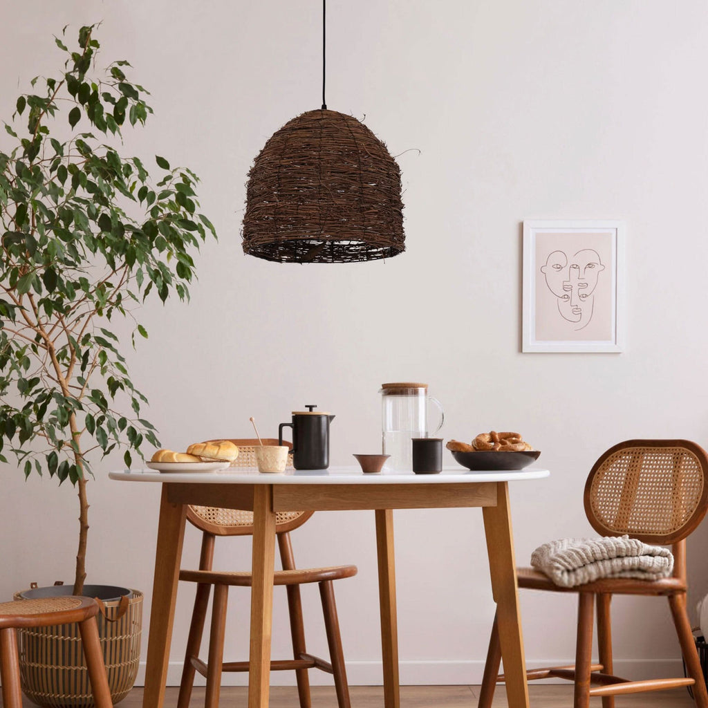Lightsin Rustic Woven Rattan Dome Pendant Light for Cozy Interiors
