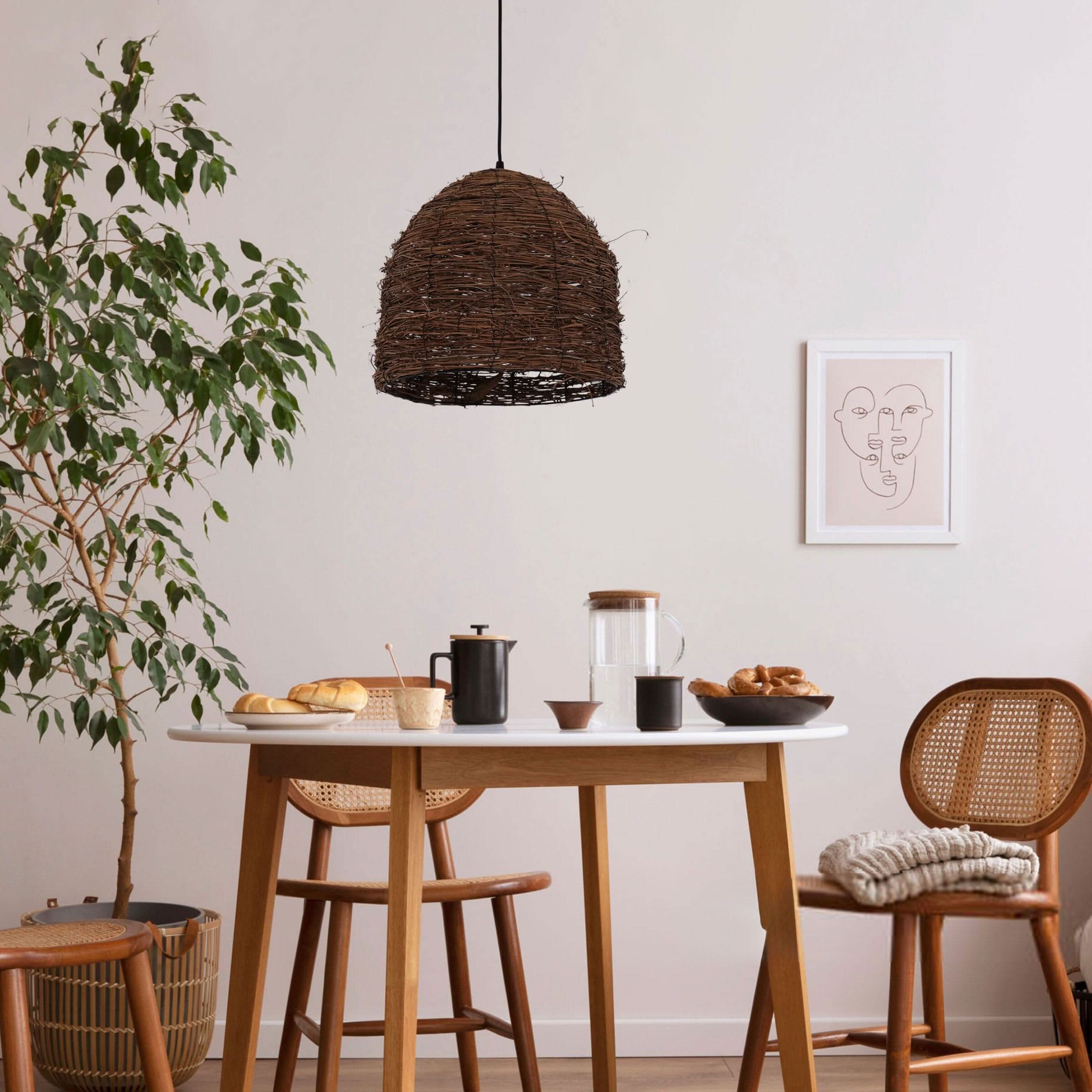 Lightsin Rustic Woven Rattan Dome Pendant Light for Cozy Interiors