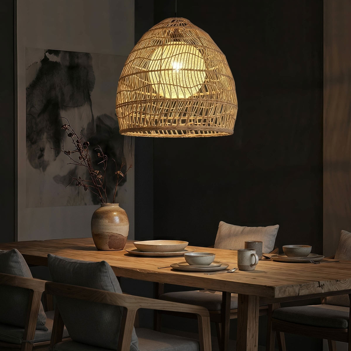 Cella-Lightsin Natural Rattan Pendant Light with Optional Woven Inner Sphere