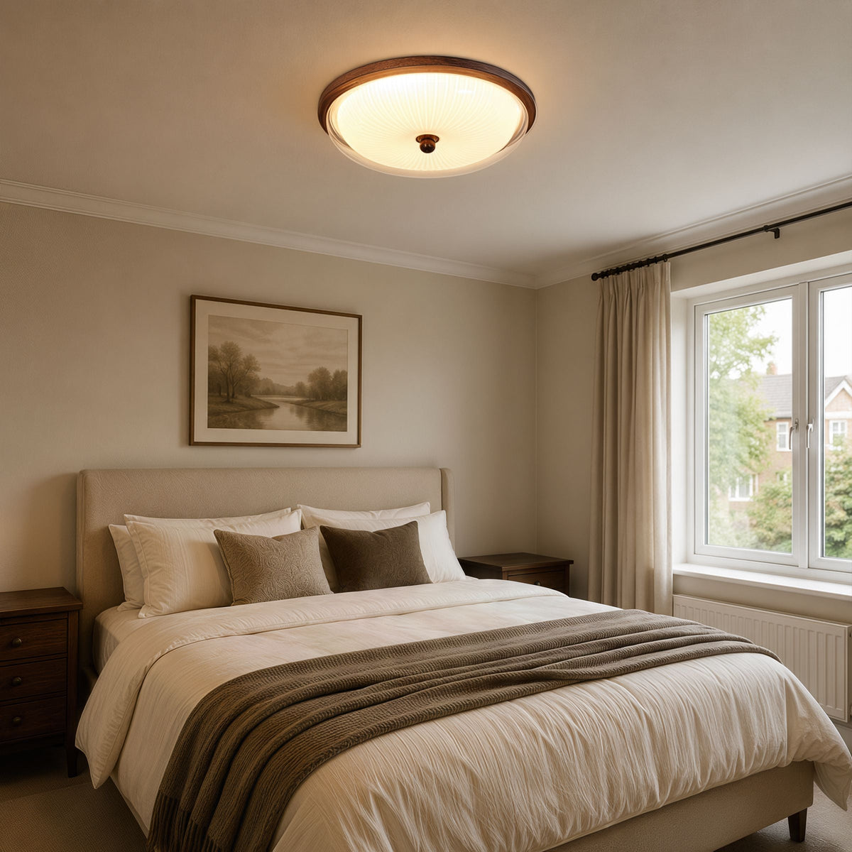Walnut Acrylic Shade Ceiling Light | Colour-Changing Flush Mount