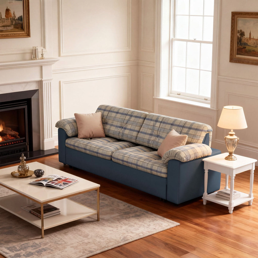 Cottonfy Classic Plaid Sofa Bed with Hidden Storage