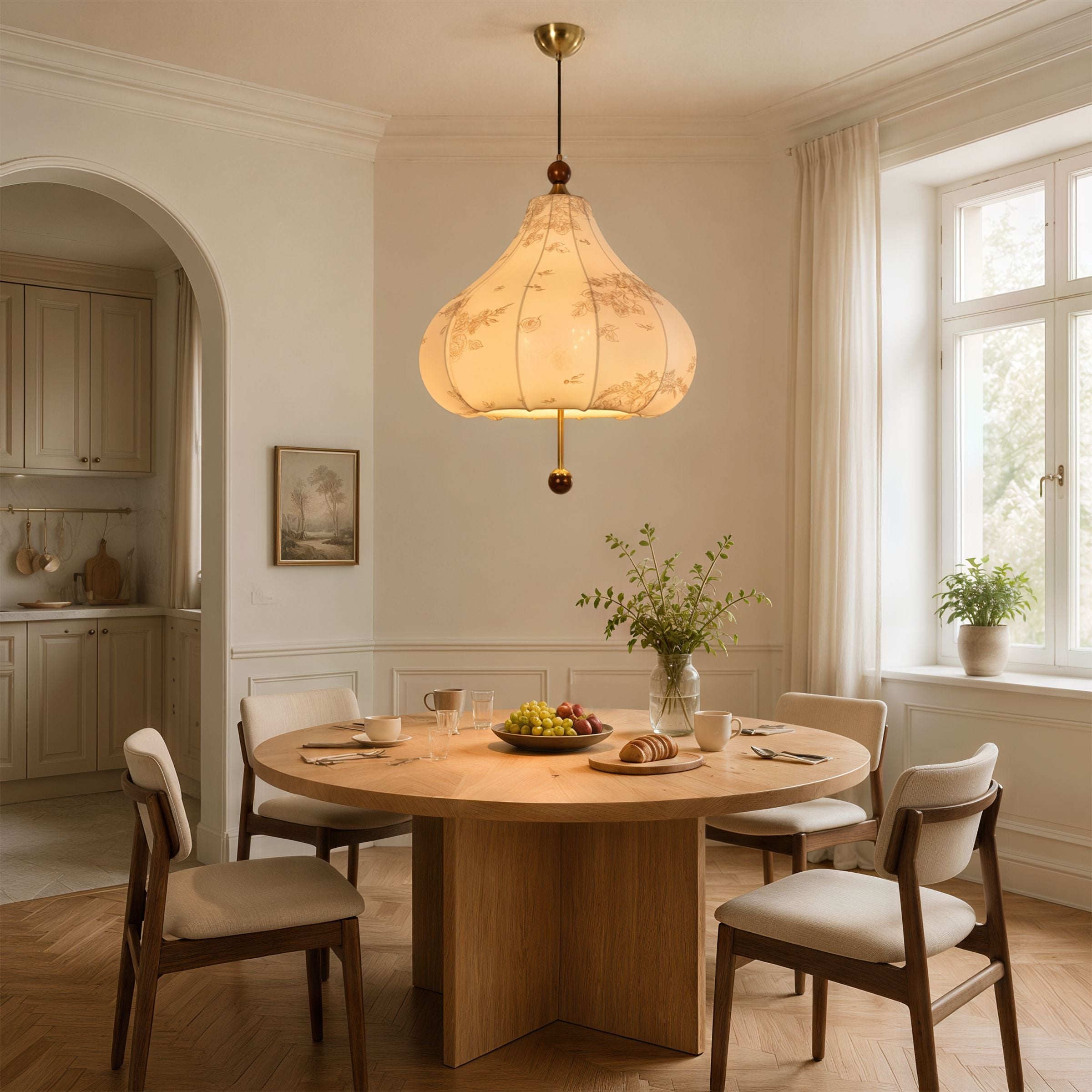 Yellow Floral Fabric Pendant Light | Adjustable E27 Ceiling Lamp