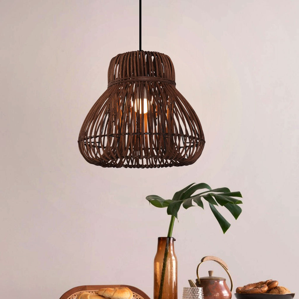 Lightsin Natural Woven Rattan Pendant Light – Handcrafted Rustic Ceiling Light for Dining Rooms, Living Spaces, and Cafés