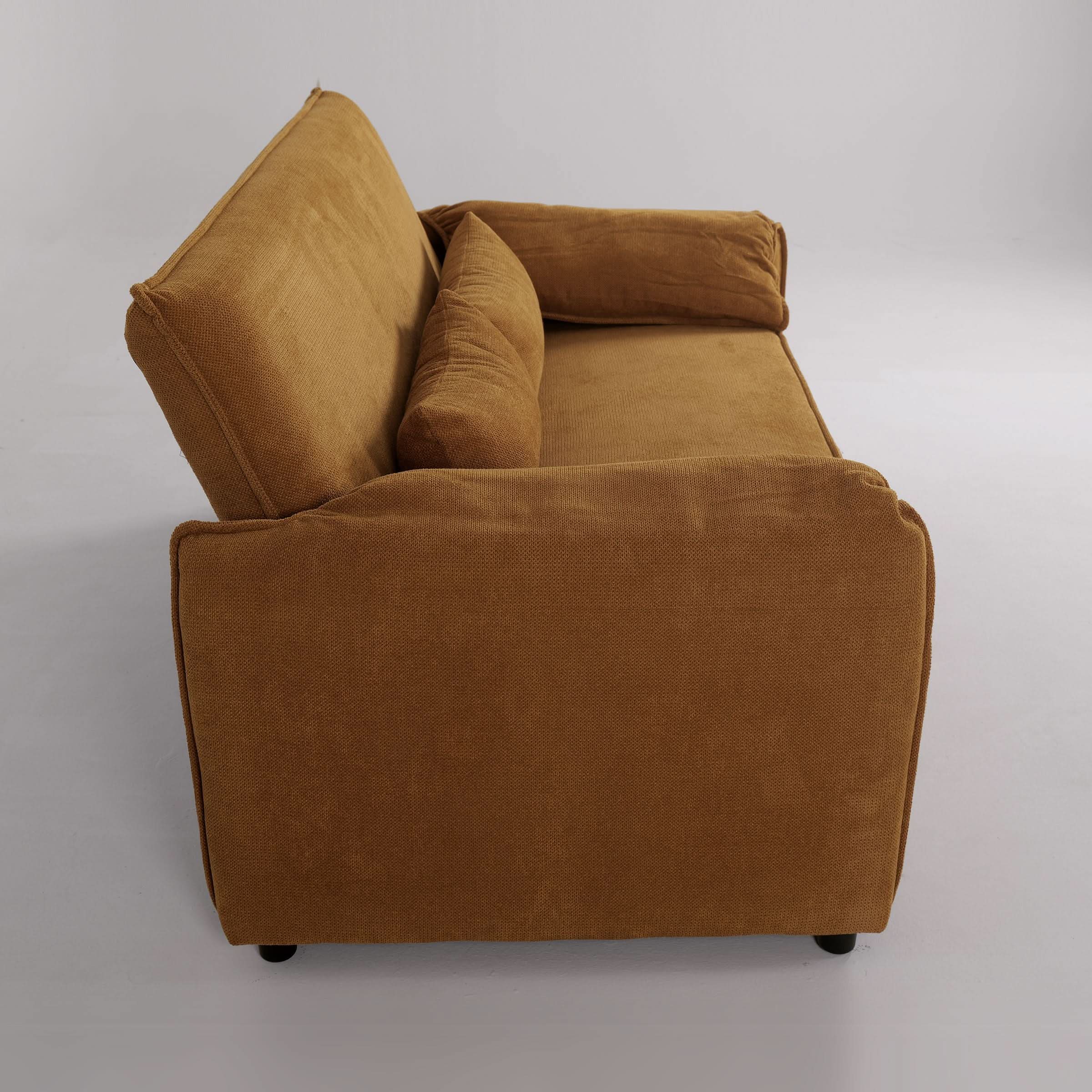 Caramel & Ginger Yellow Fabric Sofa Bed with Adjustable Backrest and Easy Pull-Out Mechanism