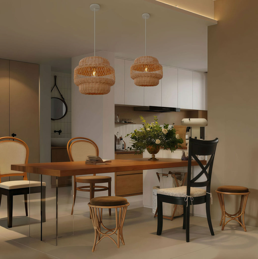 Lightsin Hollow Weave Rattan Pendant Light for Living Room, Dining Room & Bedroom