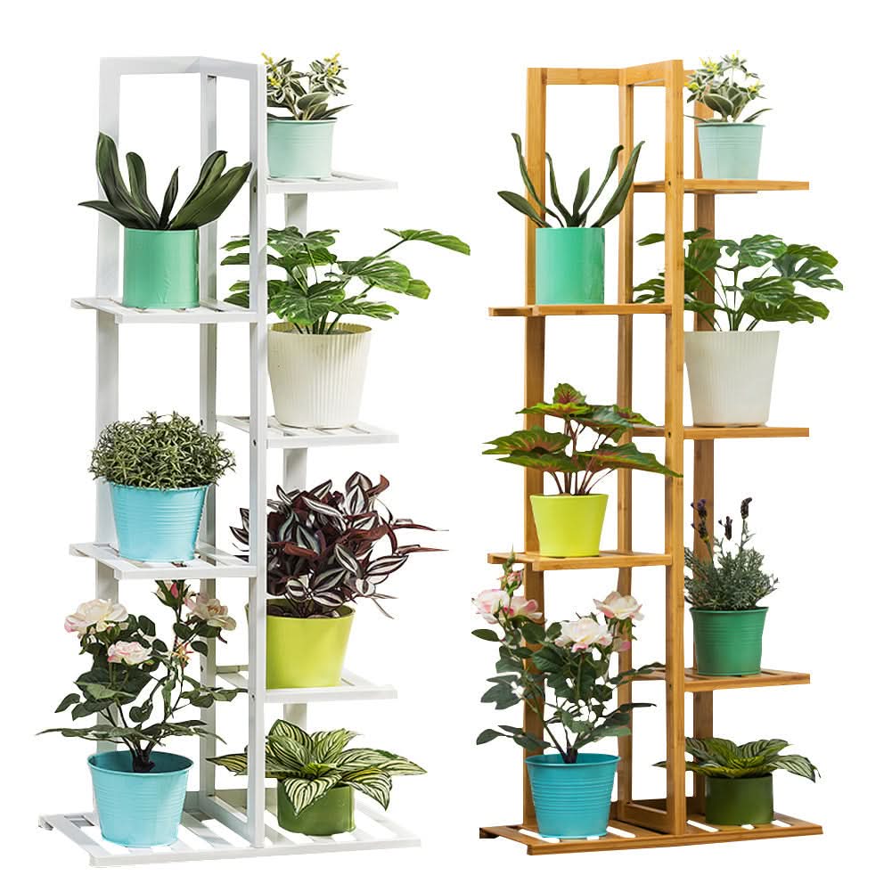 6 Tier Flower Stand Plant Pot Display Ladder Shelves Bamboo Shelf Storage Rack