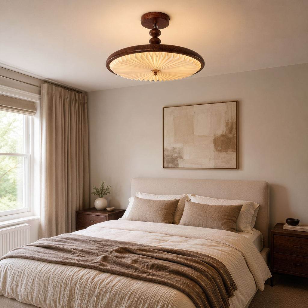 Walnut Pleated Ceiling Light | LED Flush Mount