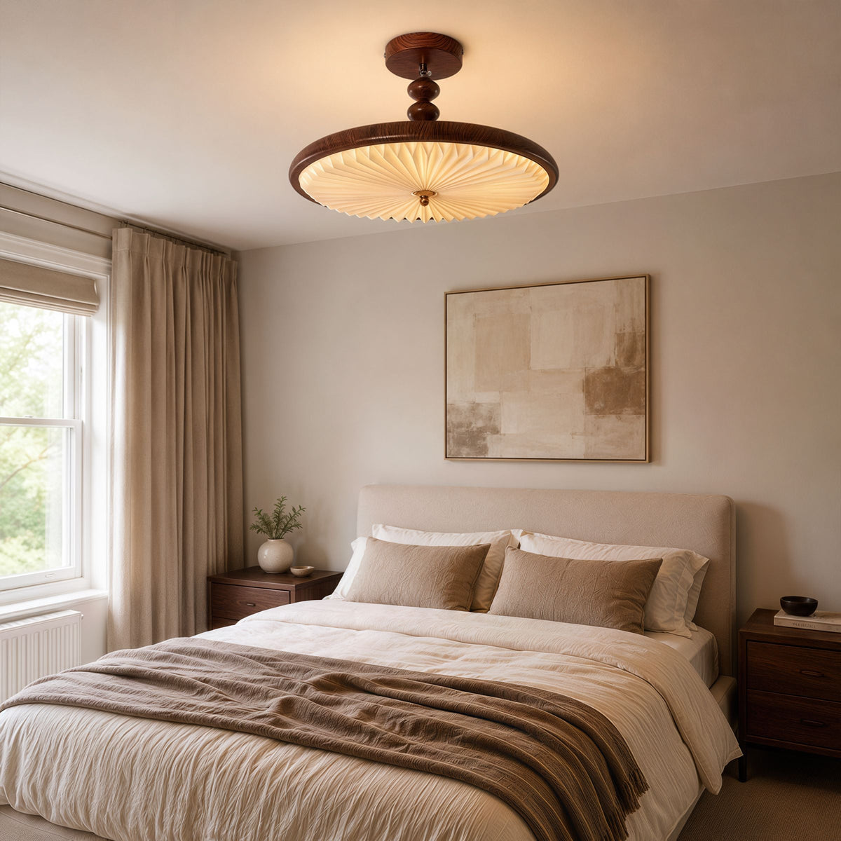 Walnut Pleated Ceiling Light | LED Flush Mount