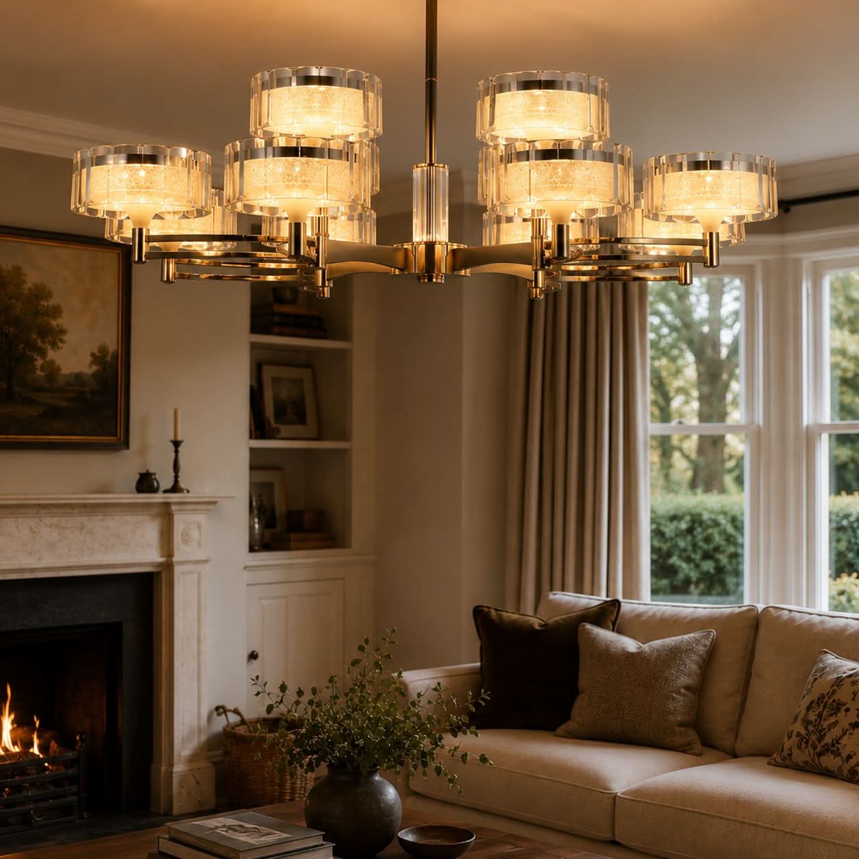 Lightsin Luxury Metal Chandelier for Living Room with Tri-Colour Lighting Options