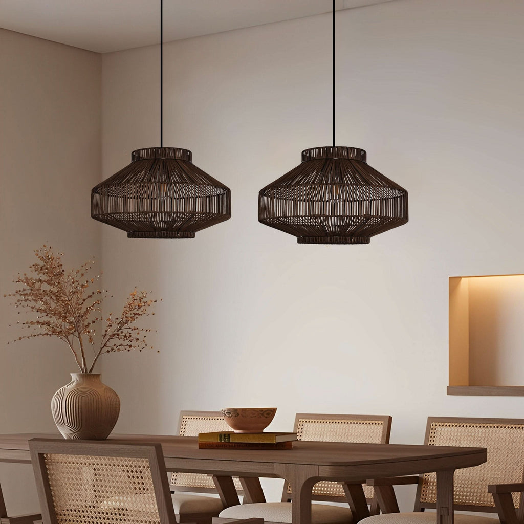 Lightsin Rattan Pendant Light for Modern Boho Interiors – Handwoven Kitchen Island Pendant Light for Living Room, Dining, and Bathroom Ceiling Lighting