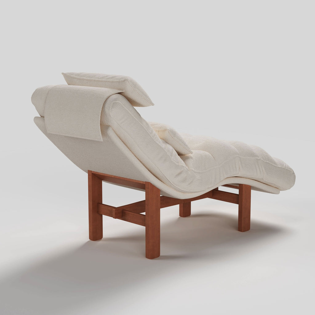 Cottonfy Modern Ergonomic Corduroy Chaise Lounge with Natural Wooden Frame