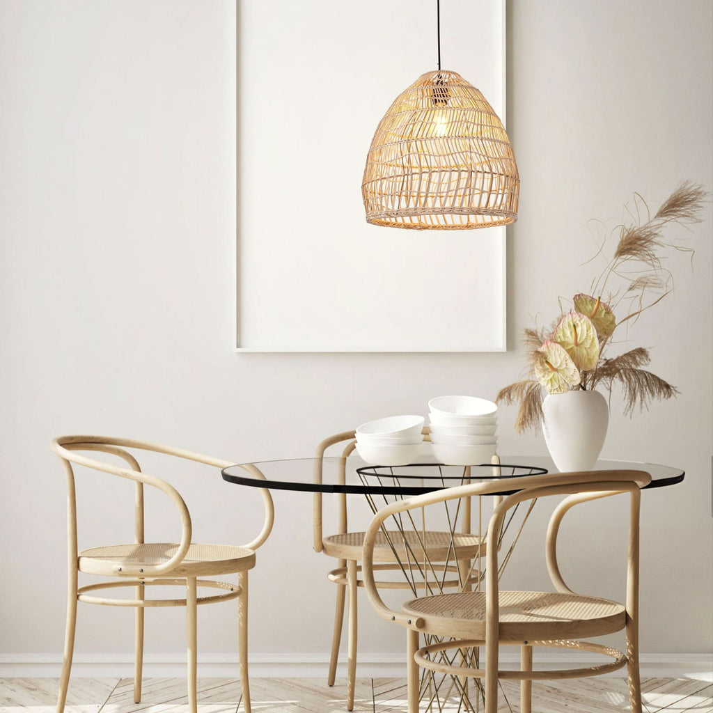 Lightsin Woven Rattan Dome Pendant Ceiling Light – Eco-Friendly Rustic Ceiling Light for Living Room, Dining, and Modern Interiors