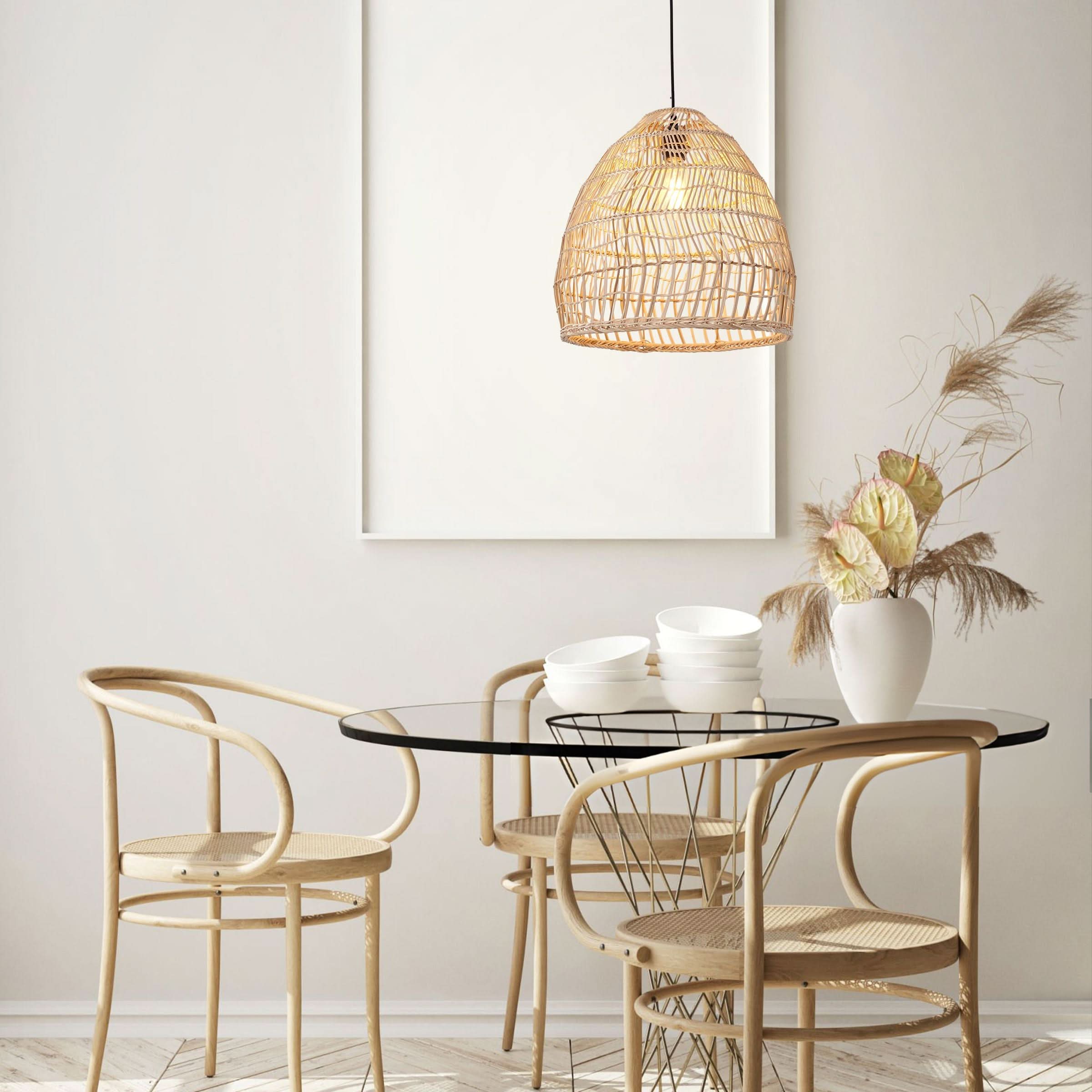 Lightsin Woven Rattan Dome Pendant Ceiling Light – Eco-Friendly Rustic Ceiling Light for Living Room, Dining, and Modern Interiors
