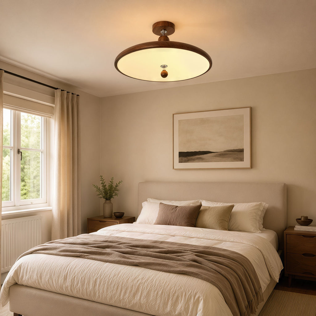 Walnut Two Globe Ceiling Light | Wood Effect Flush Mount