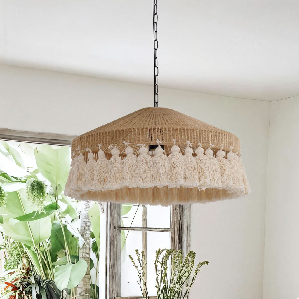 Lightsin Boho Handcrafted Woven Pendant Light with Tassels for Dining Room & Living Room