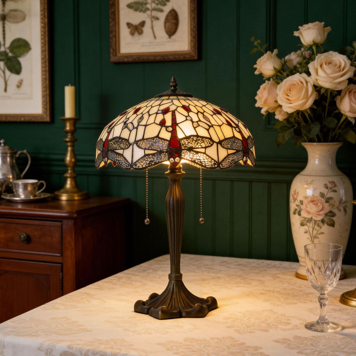Lightin Tiffany Table Lamp | Handcrafted Stained Glass Dragonfly Series