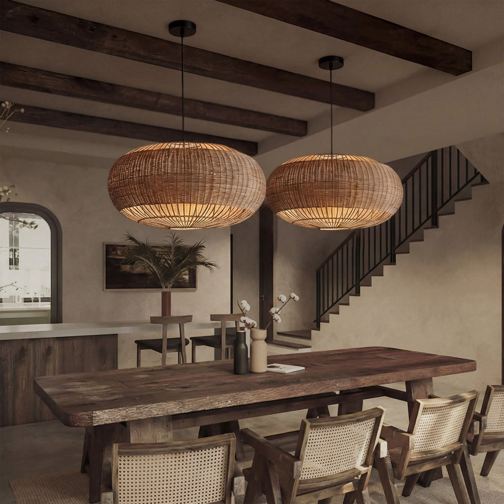 Lightsin Handcrafted Split Rattan Basket Pendant Light for Dining Room, Living Room