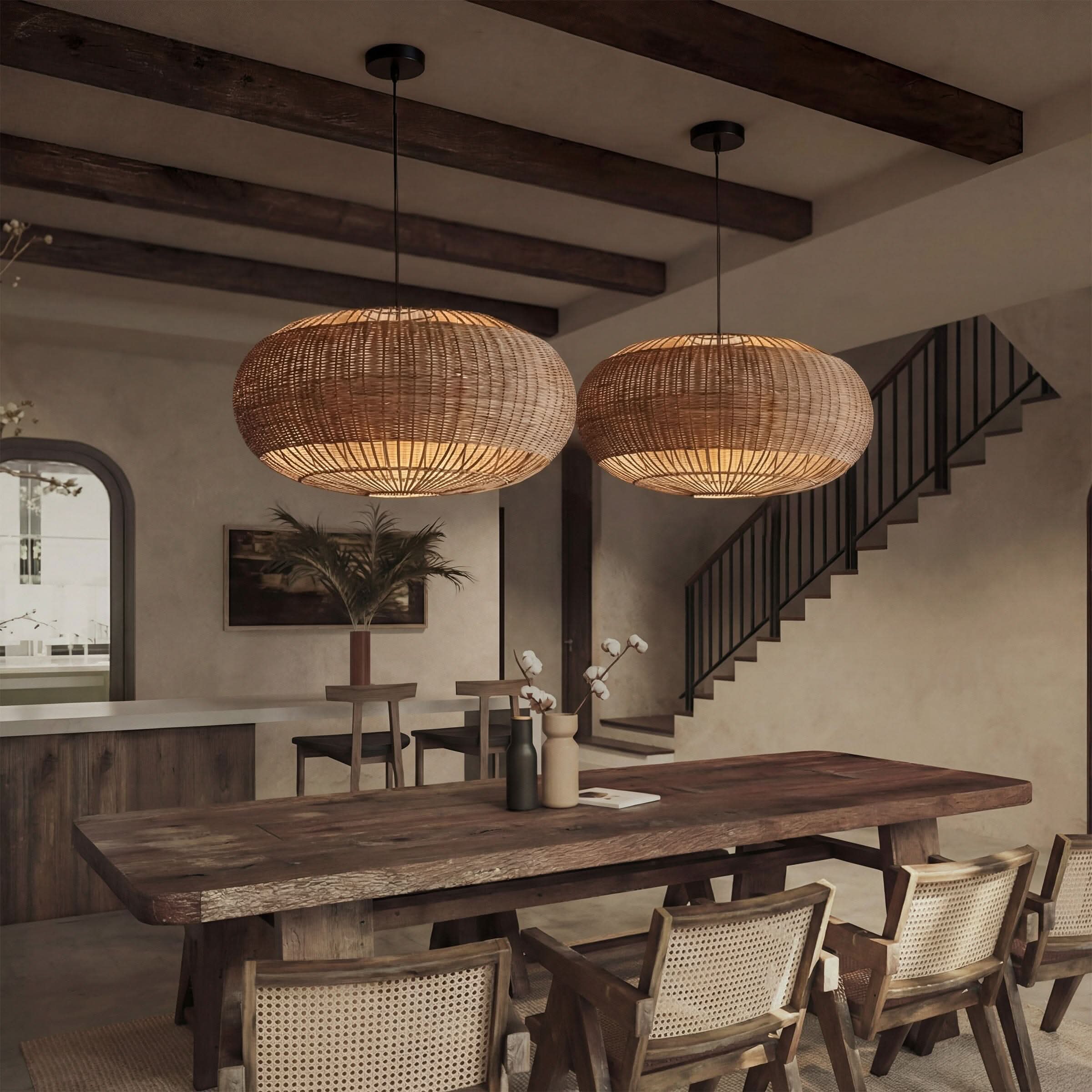 Lightsin Handcrafted Split Rattan Basket Pendant Light for Dining Room, Living Room