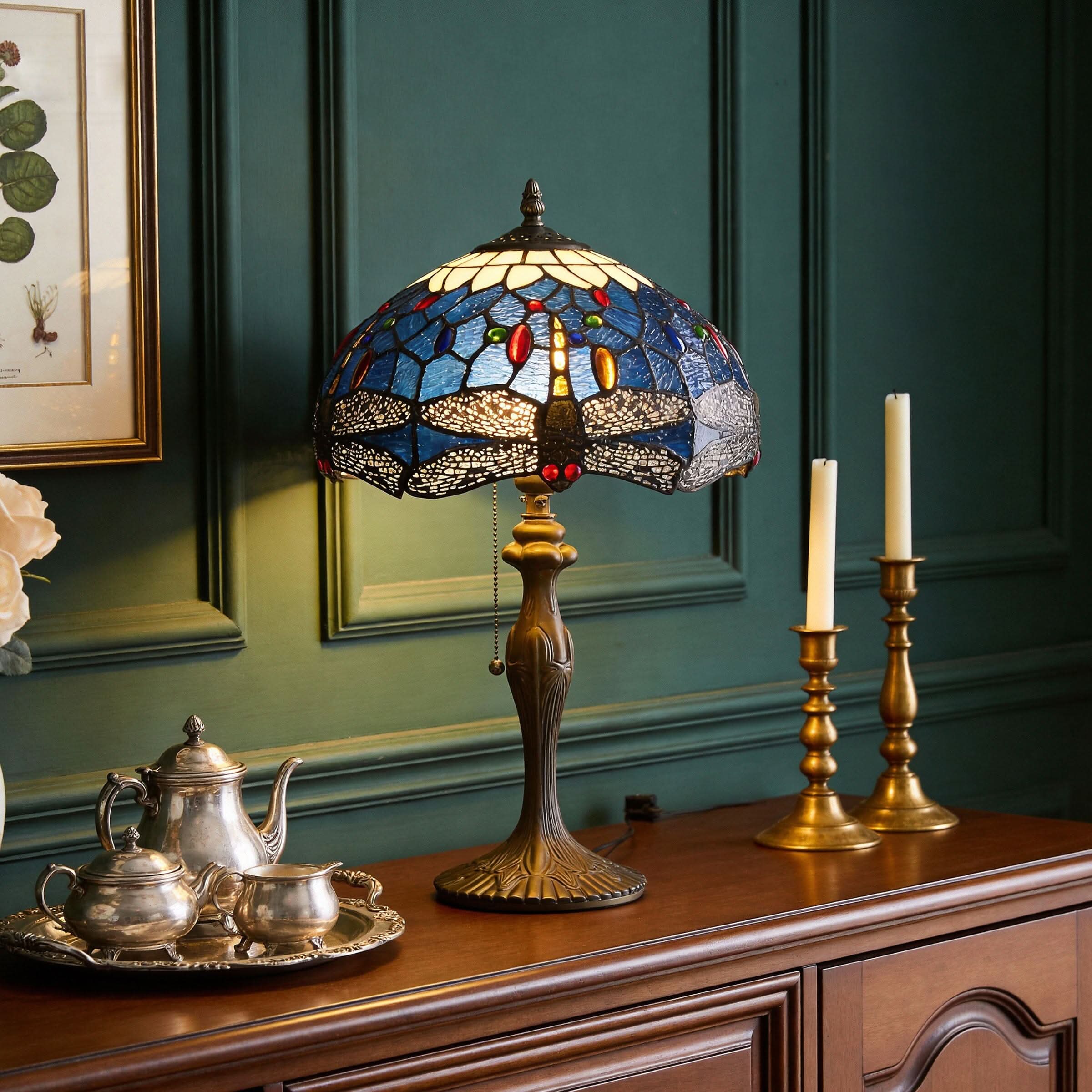 Lightin Tiffany Table Lamp | Handcrafted Stained Glass Dragonfly Series