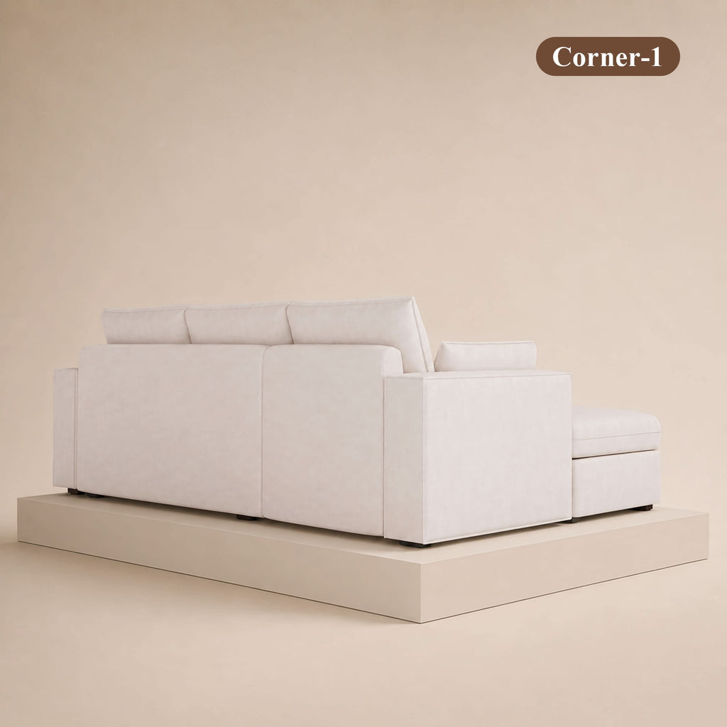Cottonfy Creamy Tofu Block Pullout Sofa Bed with Storage