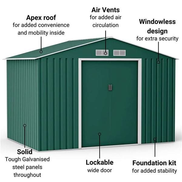 Waterproof 6x8/8x8/10x8/12x10ft Metal Shed with Gable Roof Charcoal Black/Green