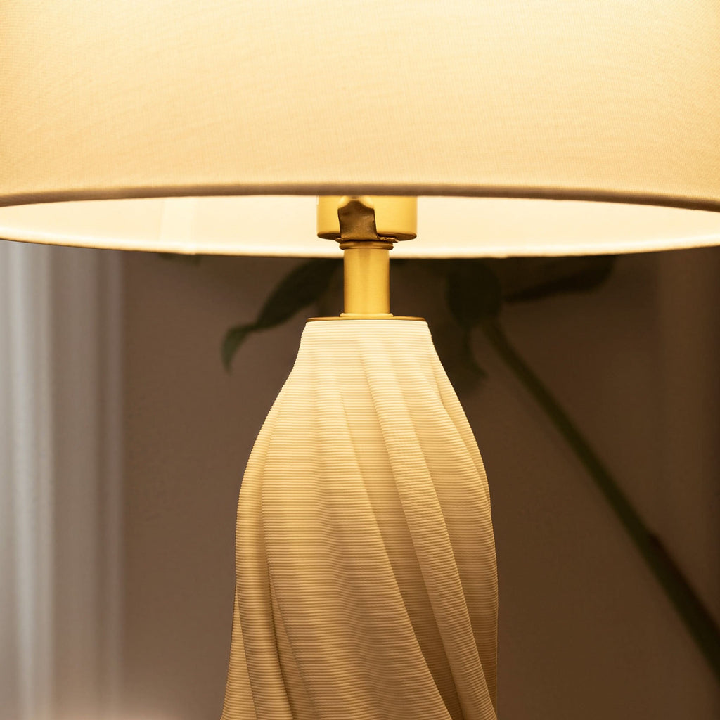 Lightsin 3D Pure White Ceramic Spiral Vase Table Lamp with Fabric Shade