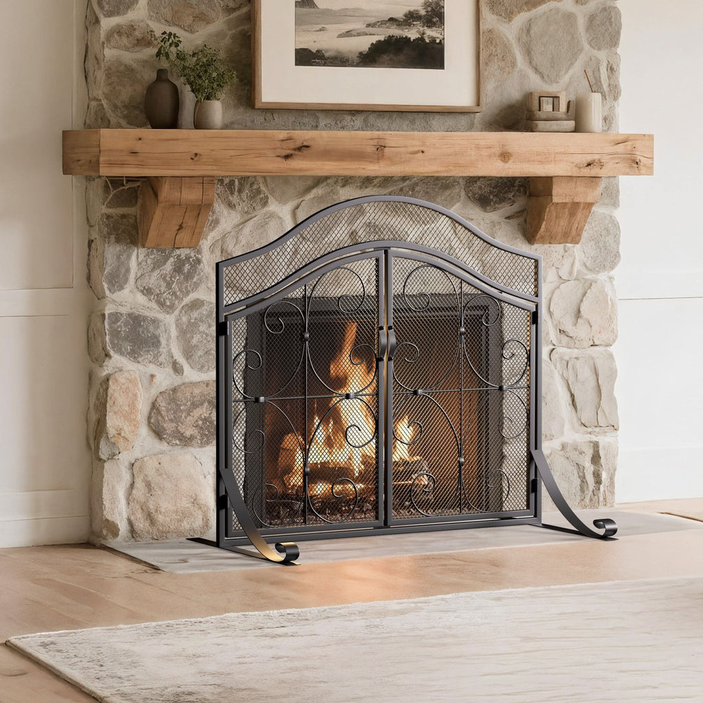 Smallbee Iron Fireplace Screen Black Powder-Coated – 90x32x78.8cm