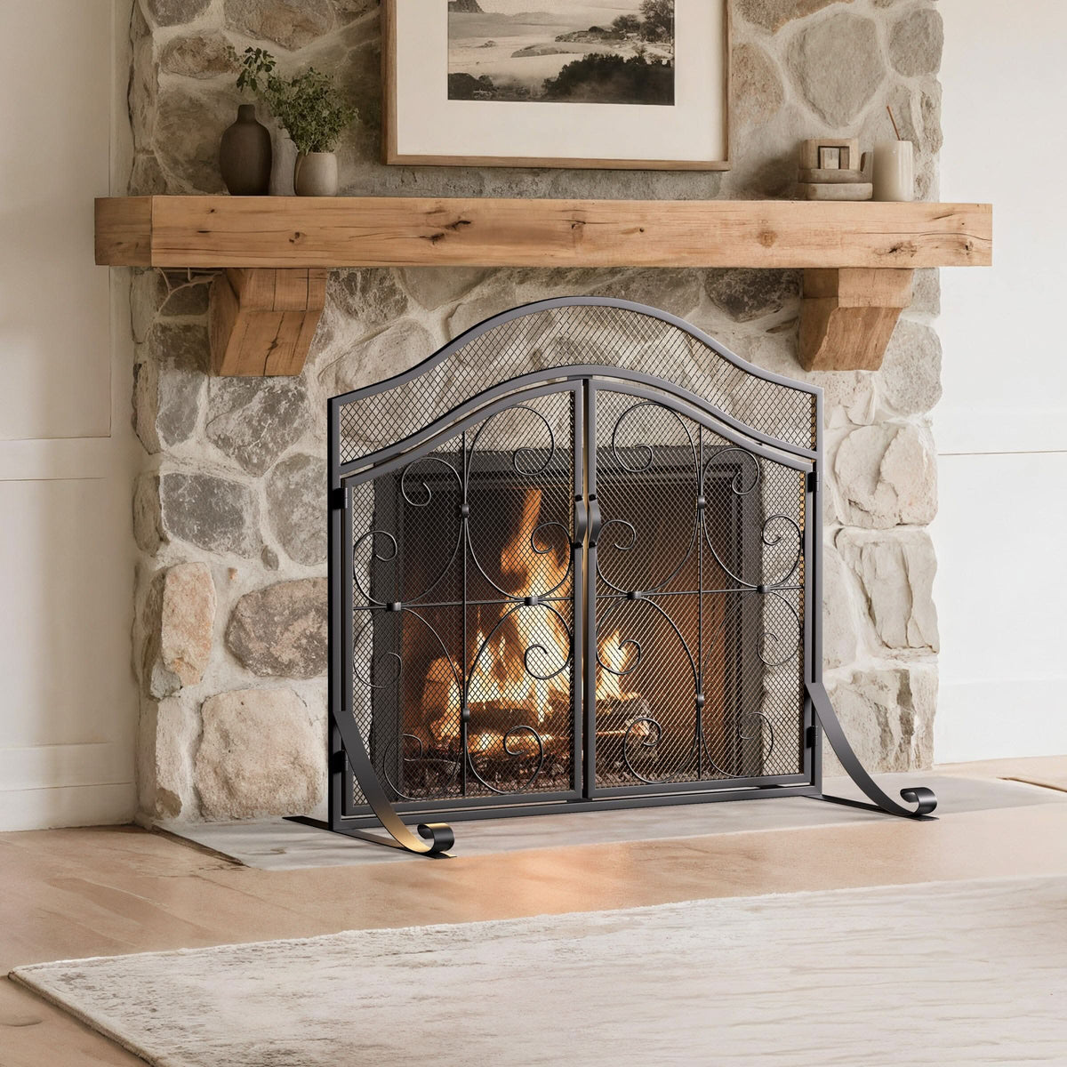 Smallbee Iron Fireplace Screen Black Powder-Coated – 90x32x78.8cm