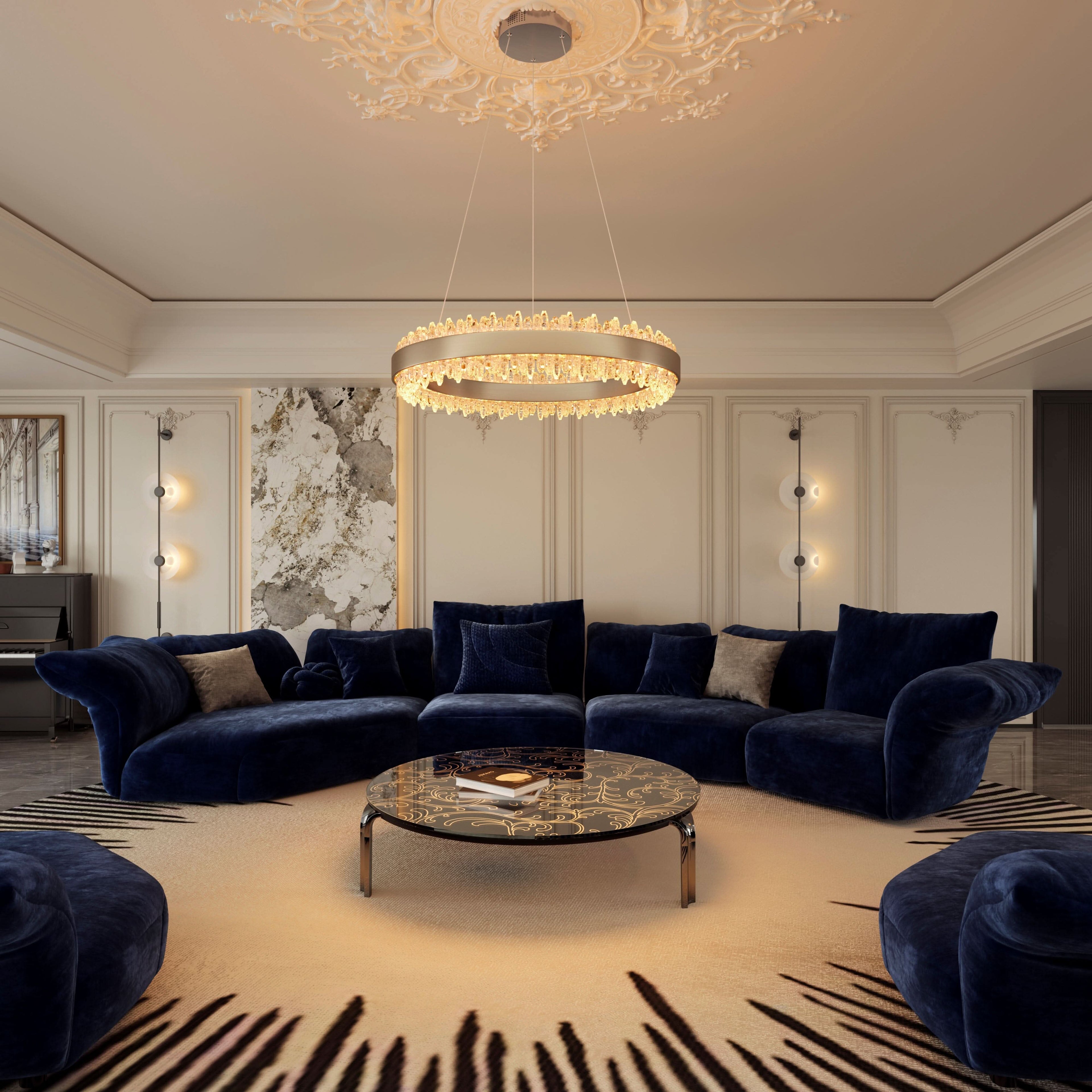 Lightsin Crystal LED Pendant Light Gold Circular Chandelier with Crystal Edges