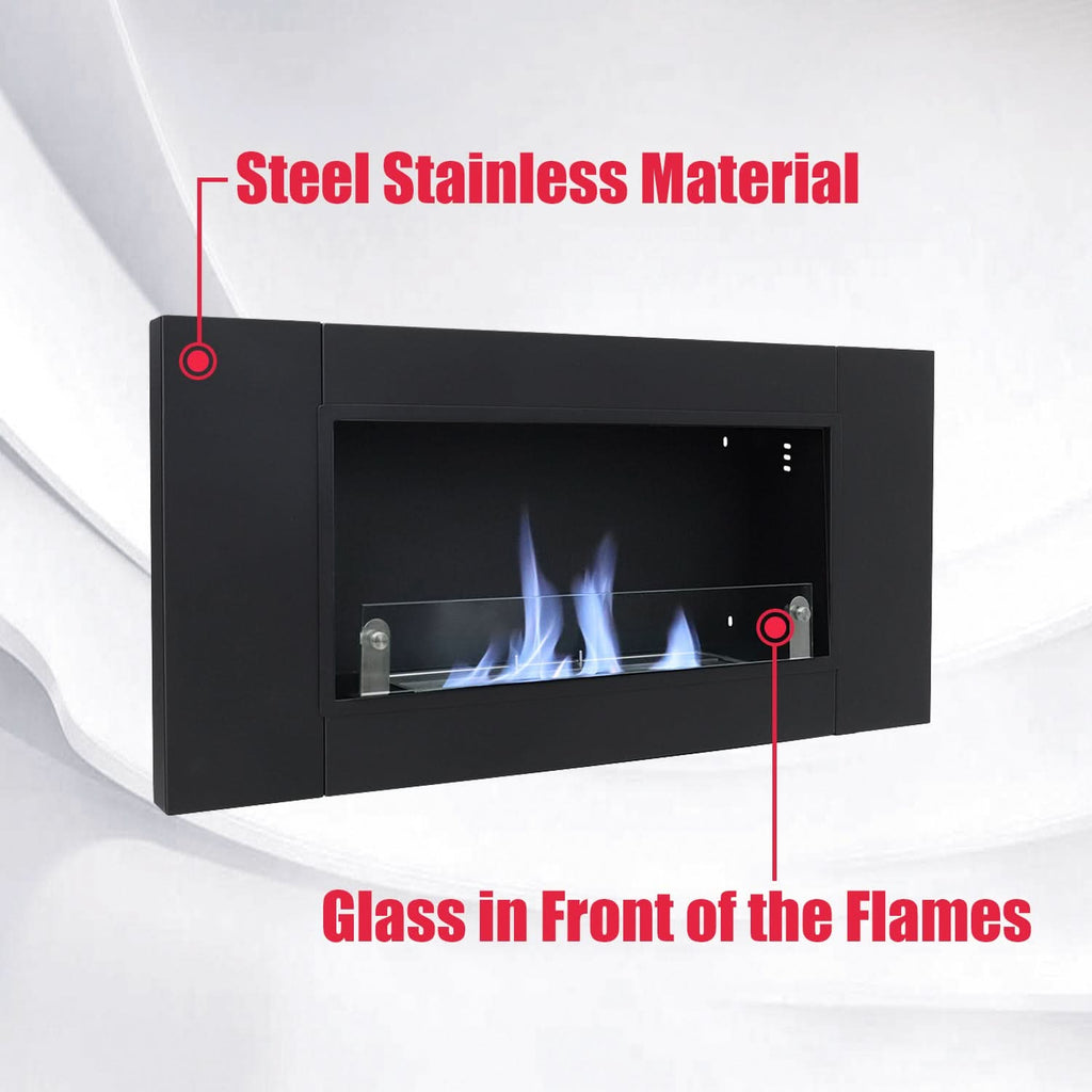 43 Inch Black Wall Mount Bio Ethanol Fireplaces Wall Fireplace Black Surface Clean Burning