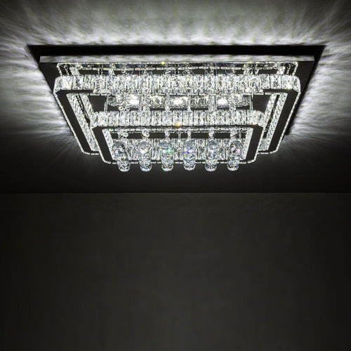 100W Wide Square Tiered Crystal LED Ceiling Light 80cm