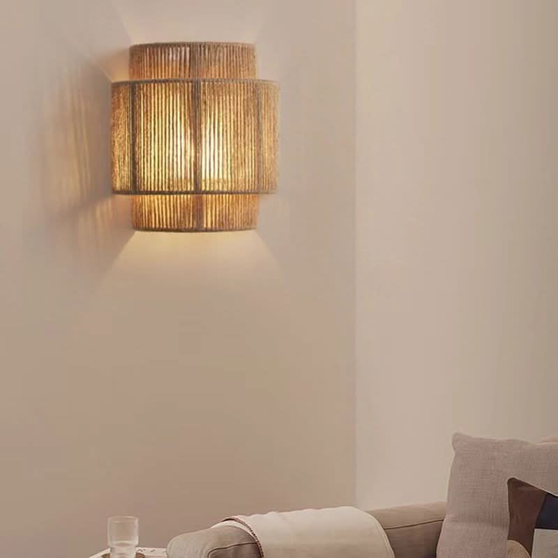 Vintage Hand-Woven Hemp Rope Half Cylinder Wall Lamp