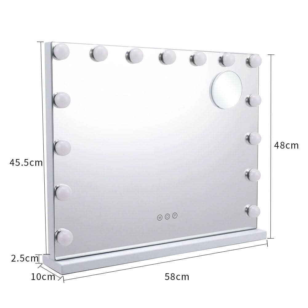 USB White Rectangle Tabletop Hollywood LED Vanity Mirror-58x48cm