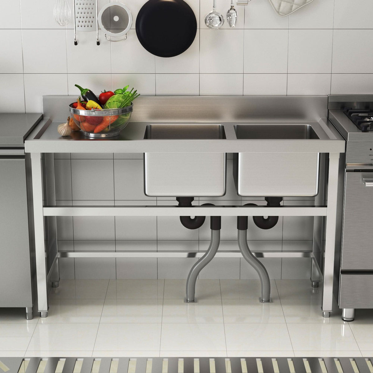 4ft Stainless Steel Kitchen Commercial 3-compartment Sink with Drainboard