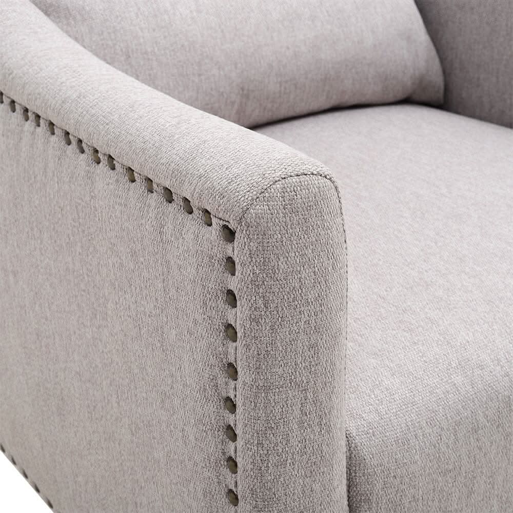 Grey Burlap High Back Studded Armchair with Cushion