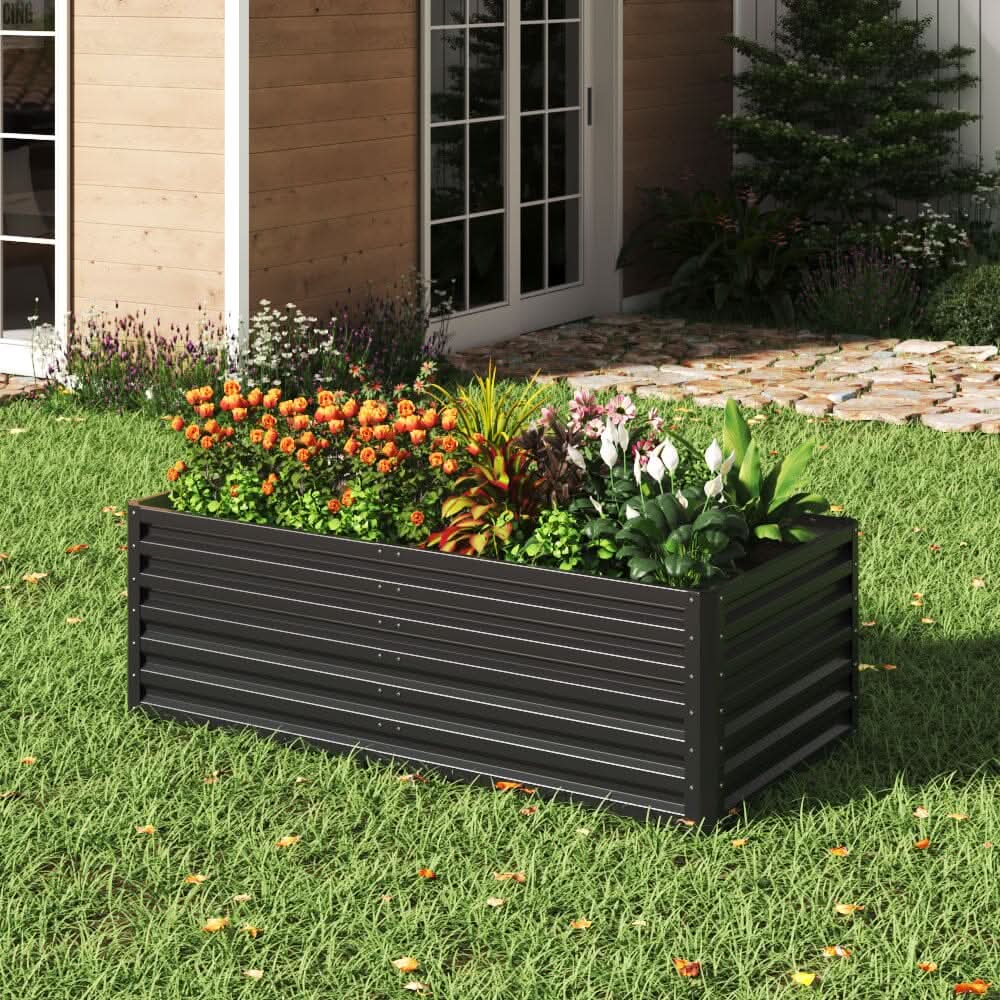 180×90×57cm Charcoal Black Rectangular Raised Garden Bed in Galvanized Steel