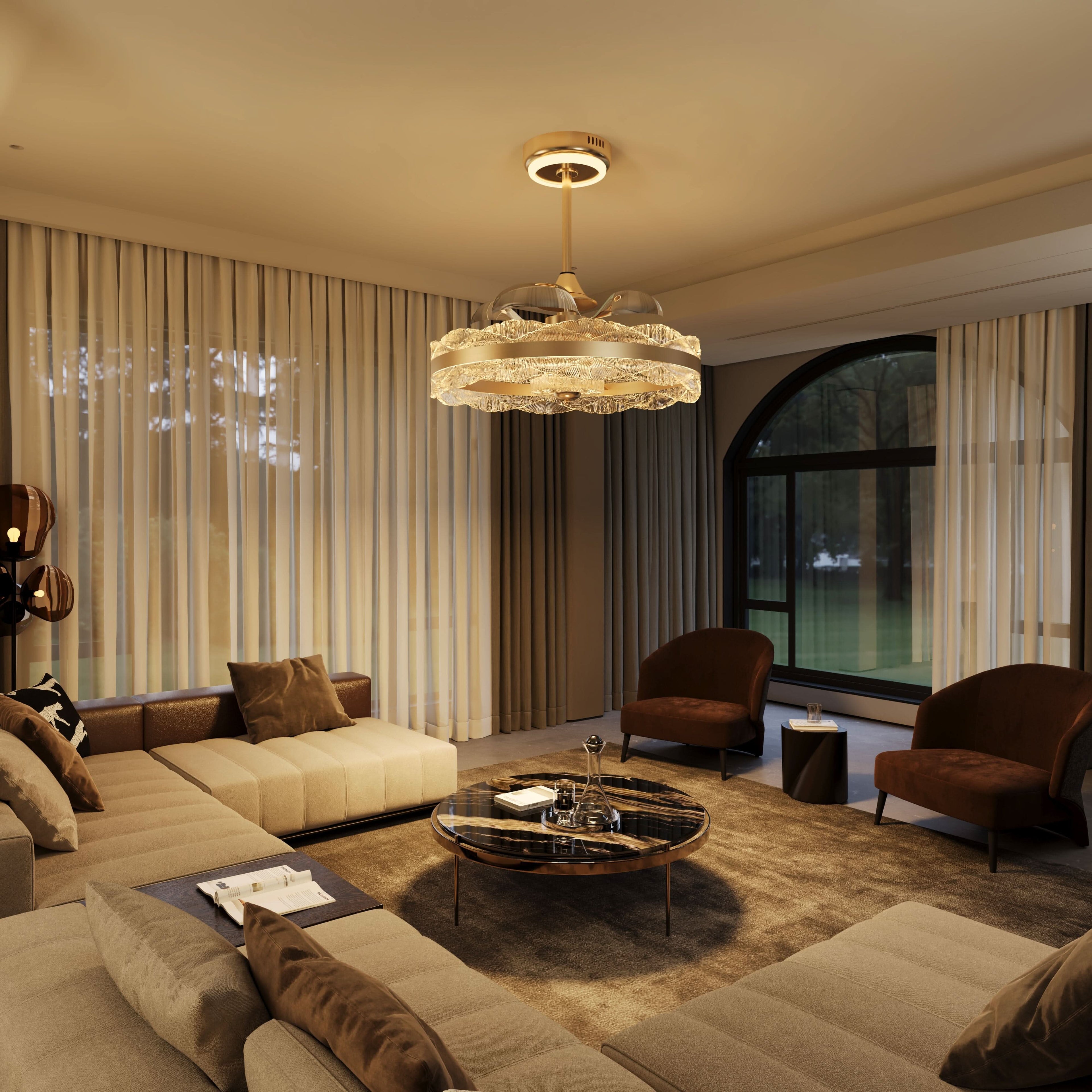 Lightsin Luxury Gold Frame LED Ceiling Fan Light with Retractable Blades