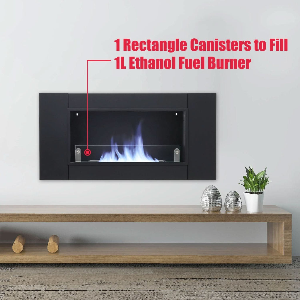 43 Inch Black Wall Mount Bio Ethanol Fireplaces Wall Fireplace Black Surface Clean Burning