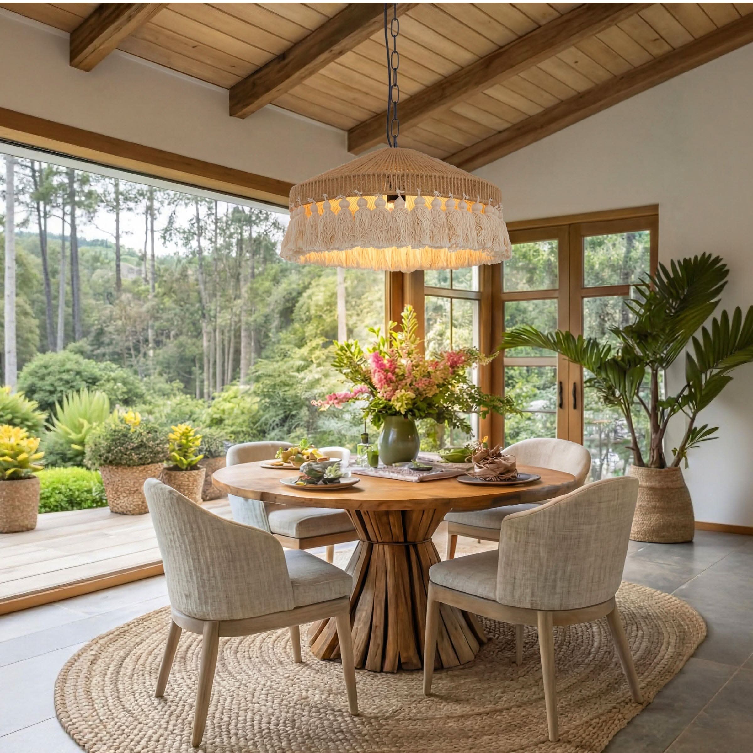 Lightsin Boho Handcrafted Woven Pendant Light with Tassels for Dining Room & Living Room