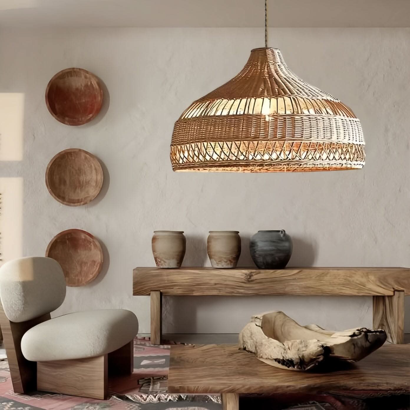 Lightsin Cella-Natural Rattan Pendant Light - Handwoven Ceiling Light, Durable & Rustic