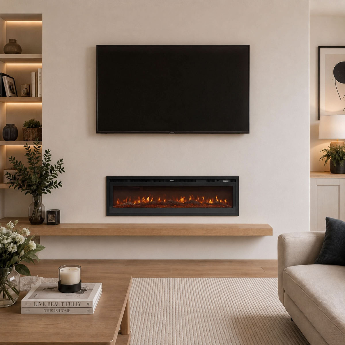40/50/60/70/80 Inch Electric Fireplace 12 Colour LED Flame Effect Heater with Remote Control