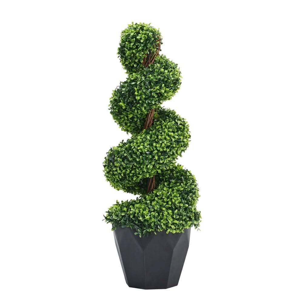 2 Pack Artificial Topiary Spiral Boxwood Tree Fake Plant