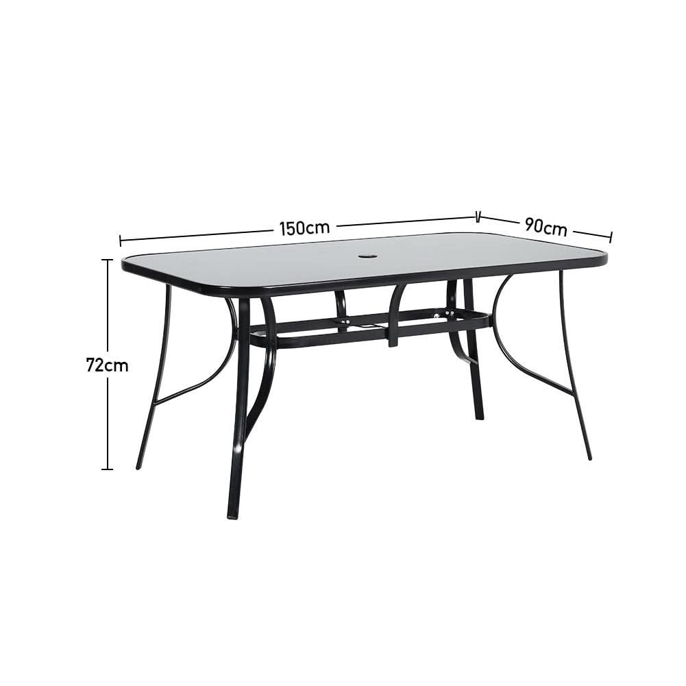 Outdoor Rectangular Dining Table with Umbrella Hole, Garden Dining Table