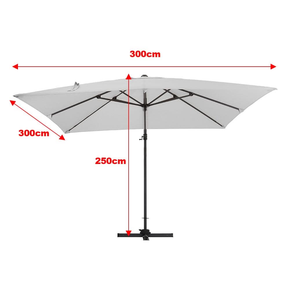 3 x 3 m Square Cantilever Parasol Outdoor Hanging Umbrella for Garden and Patio