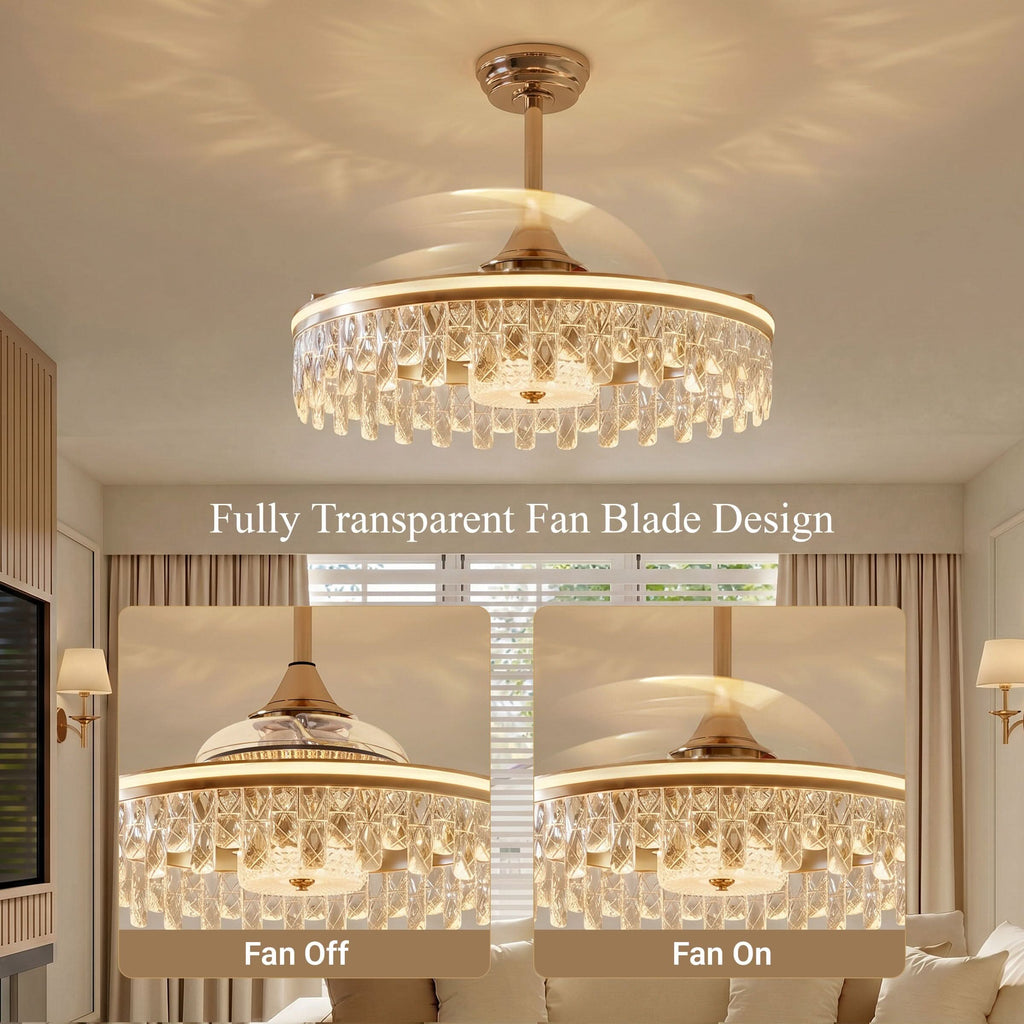 Lightsin 60cm Modern Gold Crystal Ceiling Fan with Light