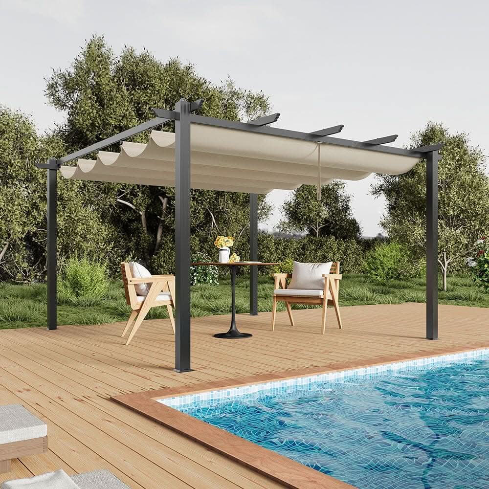 3x3m/3x4m/3x6m/4x4m All-Aluminum Flat Top Tarp Tent -Off-White/Light Grey