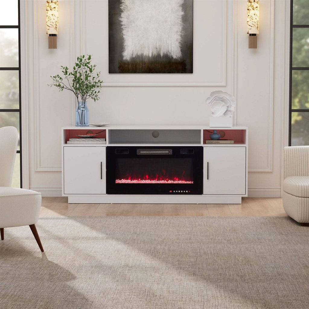 30Inch Electric Fireplace TV Stand | Large Media Cabinet with 24 Colour Options