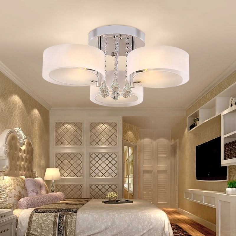 Ceiling Light Semi-Flush Mount, Cylindrical Acrylic Lampshades, Crystal Drops